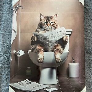 Cat going Potty Reading Newspaper Wall Art